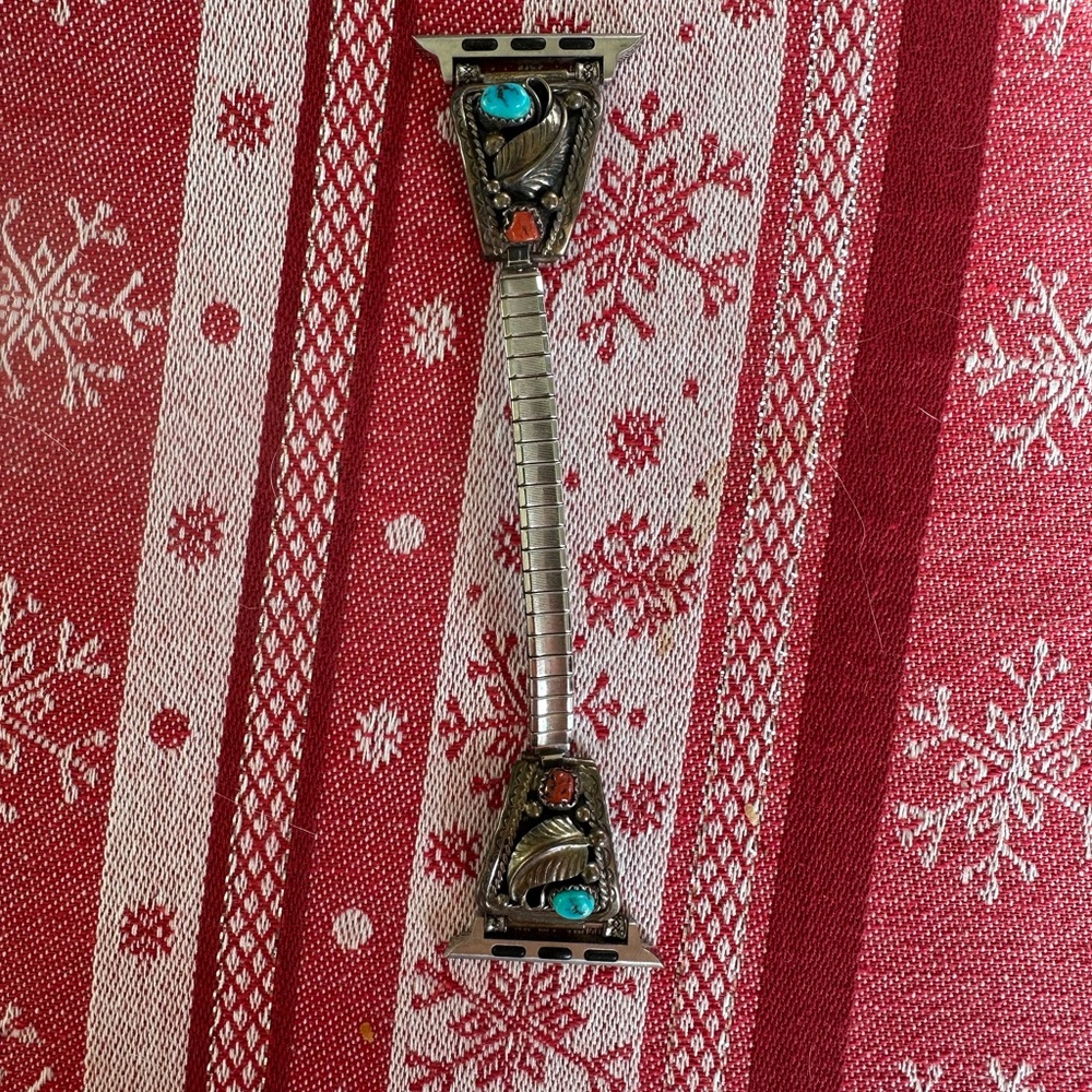 Native sterling Silver turquoise and coral Apple Watch band